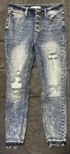 Kancan Women's Jeans 28Wx27L Estilo Stretch Distressed Button Fly Blue