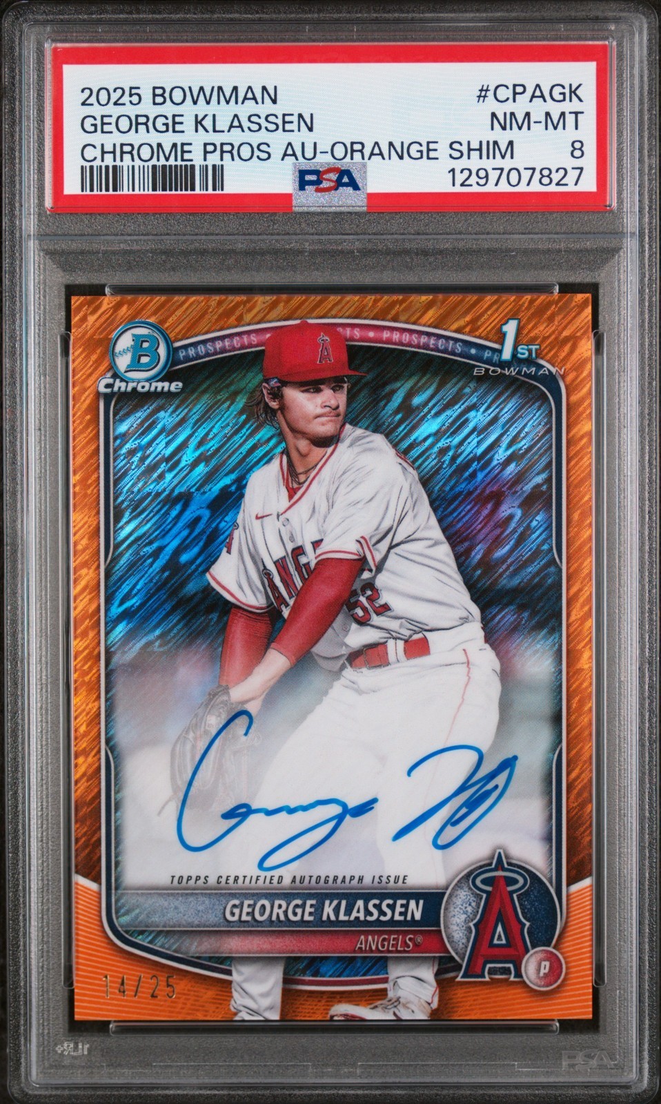 2025 Bowman Chrome 1st Prospects Auto George Klassen Orange Shimmer /25 Angels