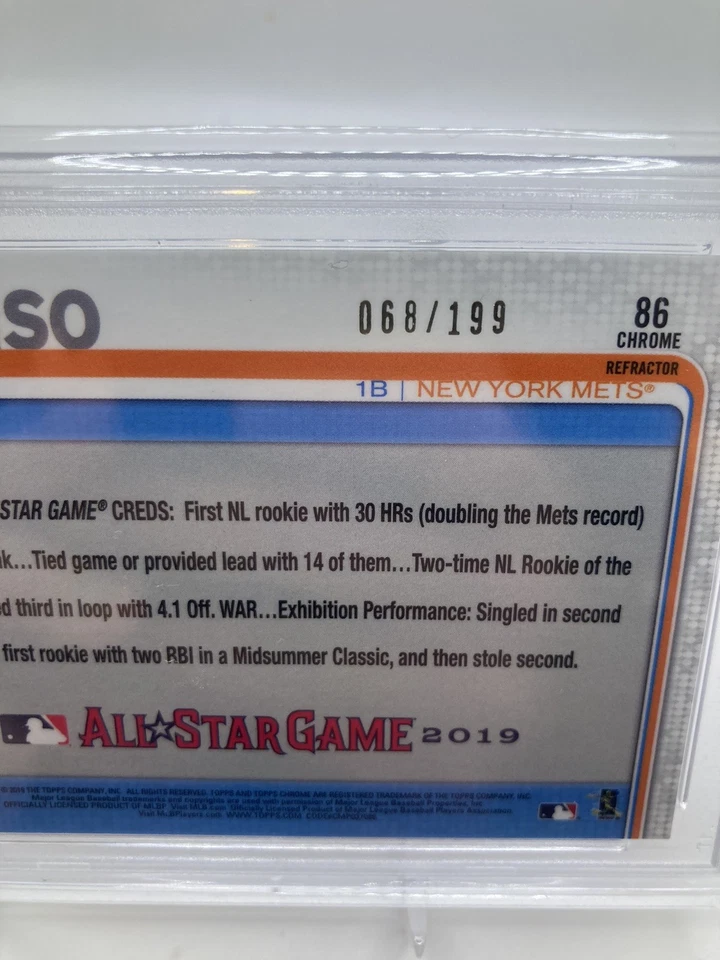 Pete Alonso Mets 2019 Topps Chrome #86 RC ROOKIE X-FRACTOR 068/199 PSA 9 - Image 2 of 2