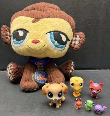 Lot Of 7 Littlest Petshop Animals 3 Teeniest Tiniest -duck-2 dogs & Plush Monkey