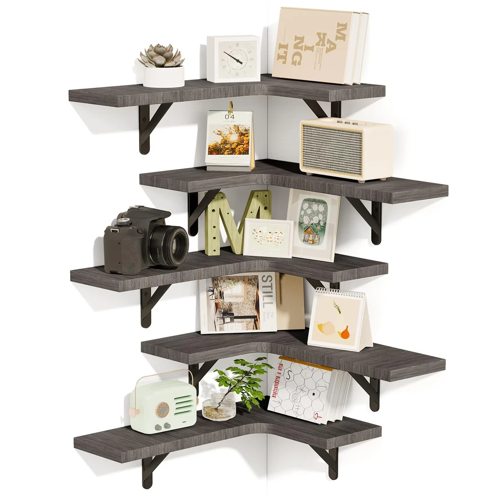 Rustic Wood Floating Corner Wall Shelf