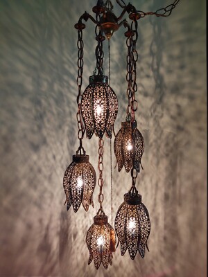✨Vintage 1960's Filigree 5 Tier Tulip Swag Pendant Light