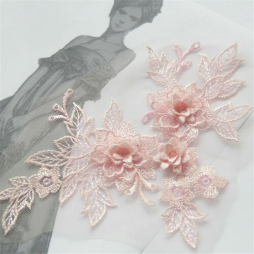 2pcs 3D Embroidery Flower Lace Bridal Applique Lace Tulle Wedding Dress Decor - Picture 15 of 20