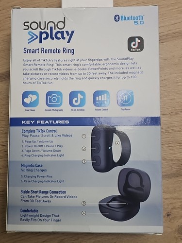 2 of SoundPlay Smart Remote Ring, Bluetooth TikTok Scrolling Ring, NIB - Zdjęcie 2 z 7