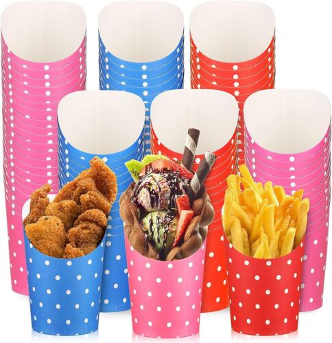 150 Pcs 14 oz Rainbow Party Supplies Paper French Fry Paper Holder Polka Dot - Picture 1 of 7