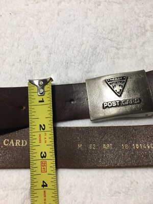 Post Card Silver Buckle Italy Leather Belt Sz M 82 Dark  display picture 3