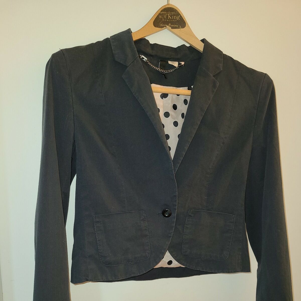 Women&#039;s H&amp;M Divided cropped black blazer jacket size 6 polka dots lining. | eBay