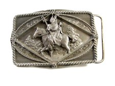 1990 American Indian On Horse Belt Buckle Made in USA By C J 111014a