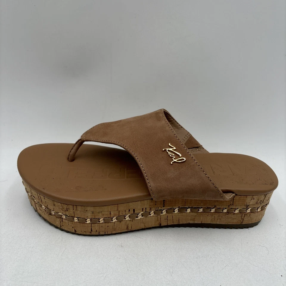 Sandalias KARL LAGERFELD Karsyn de cuero marrón con cuña sin cordones, talla 7M Foto 3 de 4