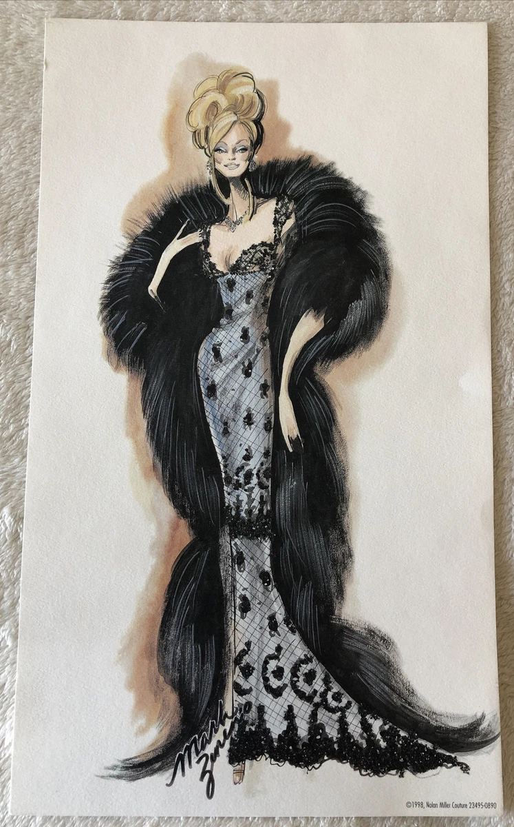 Nolan Miller Evening Illusion Barbie Doll Designer Sketch eBay
