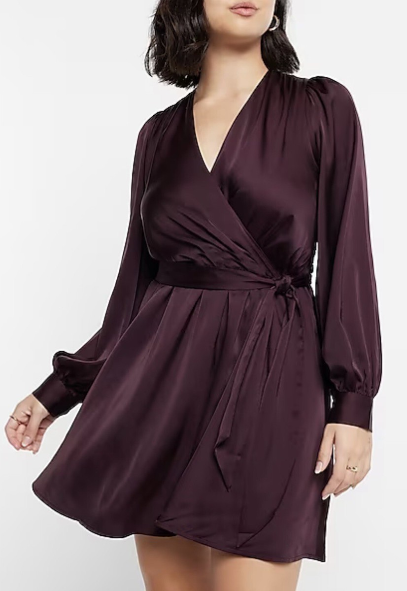 Express Satin Long Sleeve Tie Waist Mini Dress Brown Size Medium | eBay Express Satin Long Sleeve Tie Waist Mini Dress Brown Size Medium | eBay