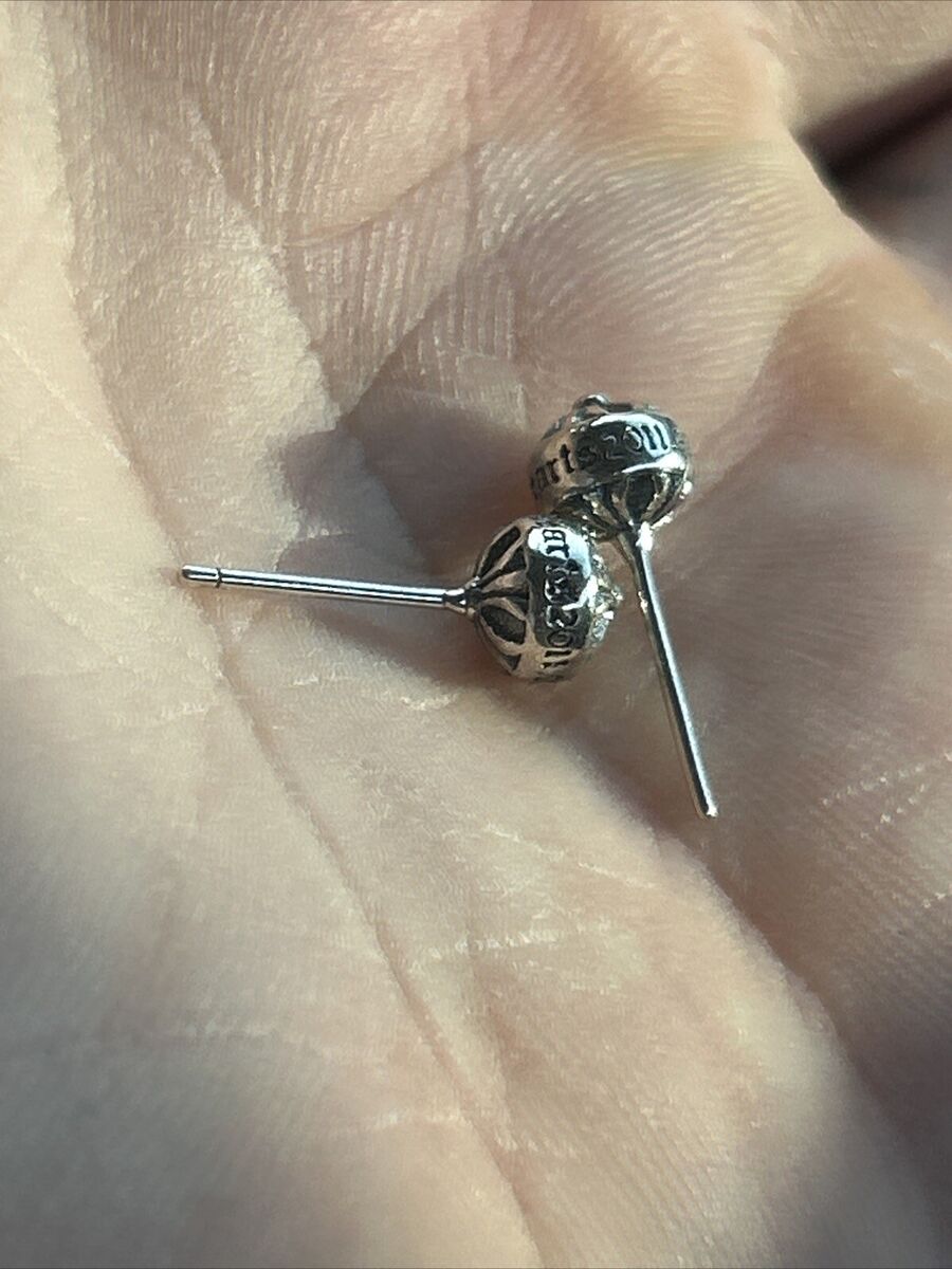 STERLING SILVER CHROME HEARTS CROSS BALL STUD EARRINGS .925 STERLING SILVER CHROME HEARTS CROSS BALL STUD EARRINGS .925