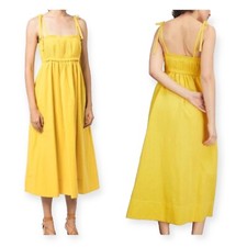 Ulla Johnson Laetitia Tie Strap Cotton & Linen Blend Midi Dress , Size 2, Yellow