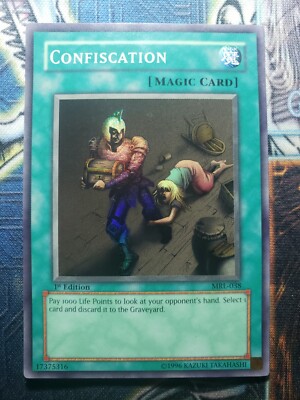 confiscation yugioh card Yu-Gi-Oh! - (MRL-038) - Magic Ruler - 1st Edition Select 1 card and discard it to the Graveyard. 1x (MP) Confiscation - MRL-038