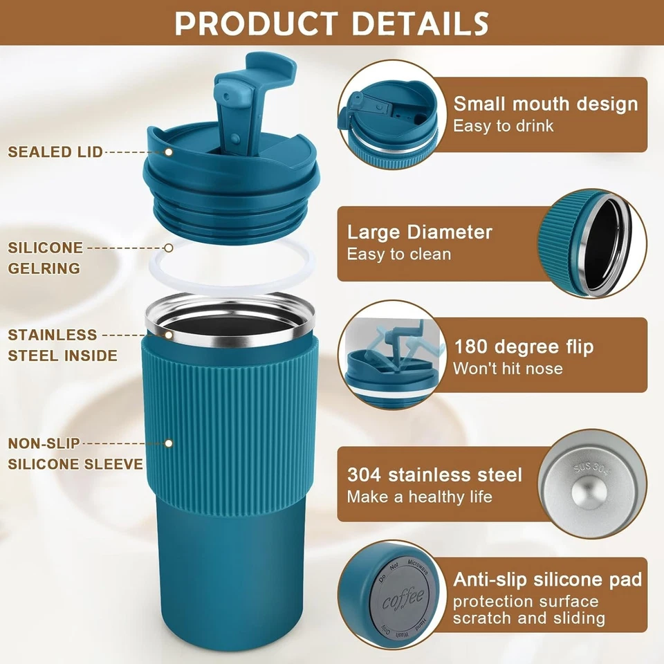 Thermobecher Isolierbecher Edelstahl Auslaufsicherer To Go Kaffee 450ml B1098 - Bild 2 von 4