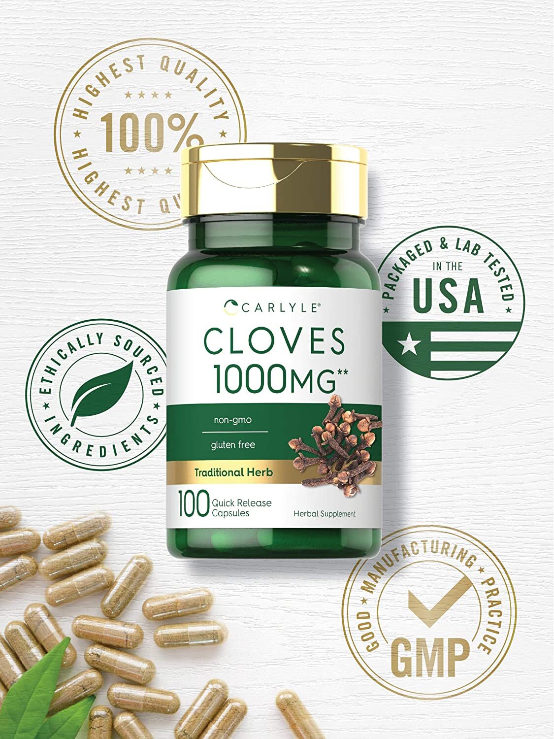 Cloves Supplement 1000mg 100 Capsules NonGMO, Gluten Free by