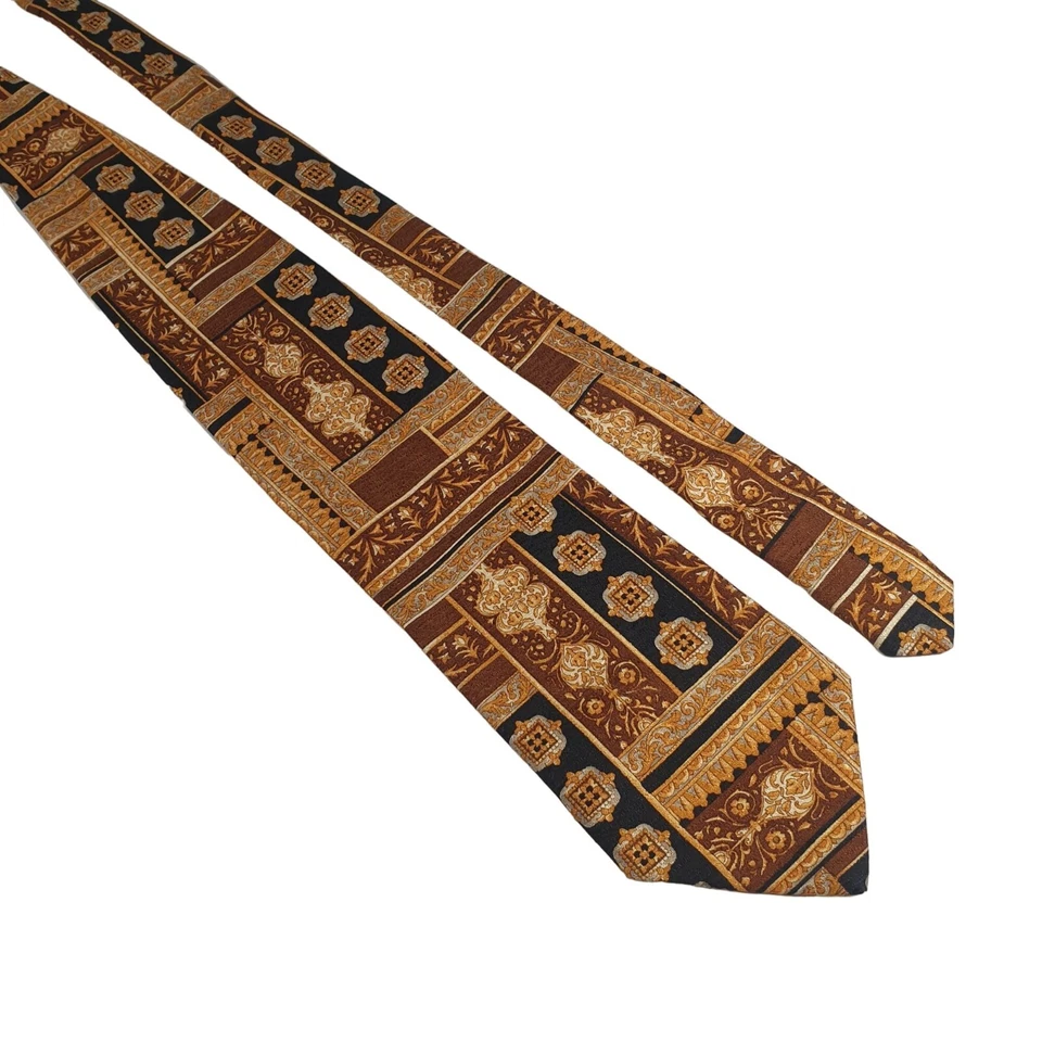 Bachrach Mens Necktie Italian Designer Accessory Vintage Brown Gold Dad Gift - Imagem 2 de 4