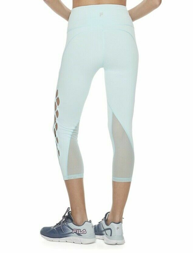 Leggings donna FILA SPORT vita alta stringati rete Capri vista spiaggia blu grandi