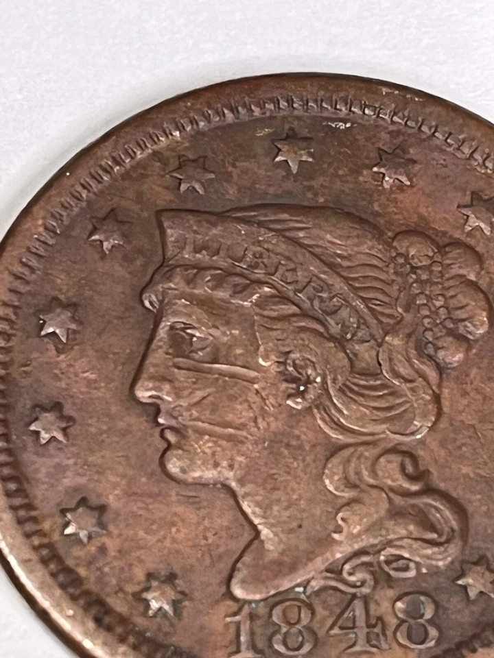 1848 Braided Hair Large Cent Penny   ---- Nice Coin ---- FREE S & H - Image 2 of 4