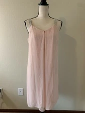 NWOT MSK Women Size M Pink Wide Pearl Straps V Neck Shift Dress