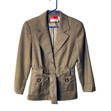 Vintage OSCAR DE LA RENTA Studio Women Size 6 Brown 100 Wool Blazer Jacket Coat