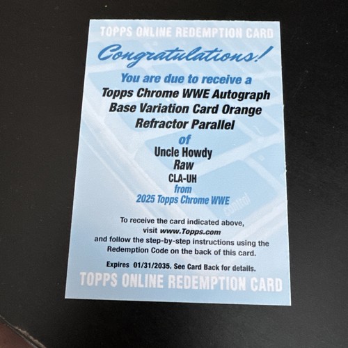 2025 Topps WWE Chrome Onkel Howdy On-Card Auto Orange Refractor #/25 Redemption