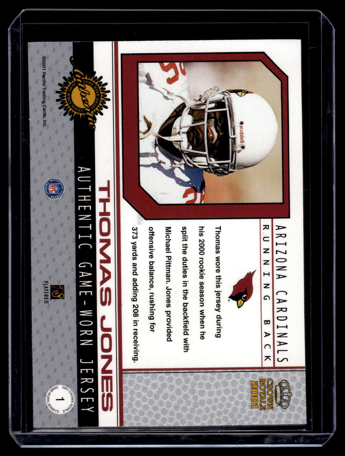 Thomas Jones 2001 Crown Royale Game Used Jersey Card /277 #1 view 2