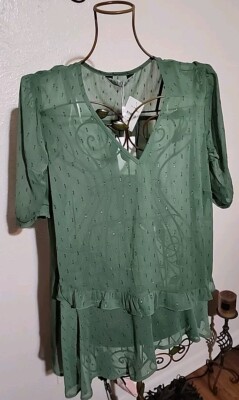 Estelle Phoebe Clip Dot Asymmetrical Chiffon Blouse ~ Sz 18W~ NWT
