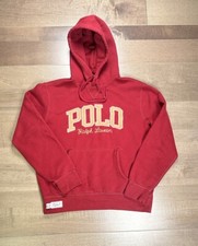 Polo Ralph Lauren RL Fleece Logo Hoodie Men's Small Dark Red Pullover 1967 Rare
