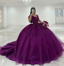 Purple Beading Ball Gown Quinceanera Dresses Sweetheart Appliques Lace Corset