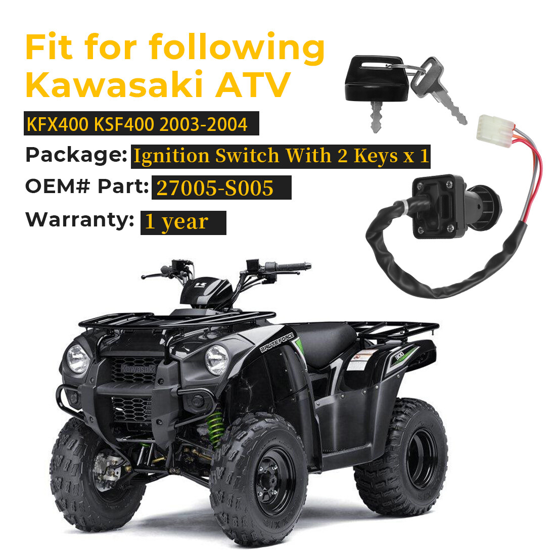3-Pos Ignition Key Switch for Kawasaki KFX 400 2003 2004 KFX400