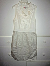 Ann Taylor Loft white ruffle silver sparkle linen blend lined dress Sz 6