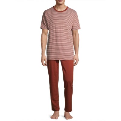 Hanes Men's Harvest Red Short Sleeve Crew Neck Solid Striped