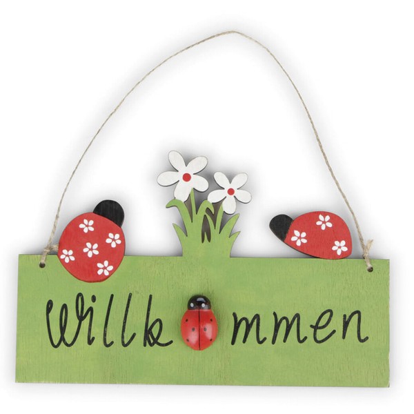 "HolzhäNger FüR Die TüR \"Willkommen\" - 13,8 X 21,5 Cm / 21,5 Cm - MarienkäFer"-image