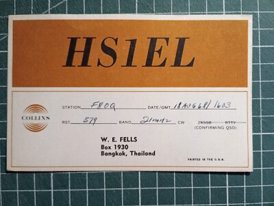 BR0090 Amateurfunkkarte QSL - 1968 THAILAND HS1EL WE FELLS BANGKOK