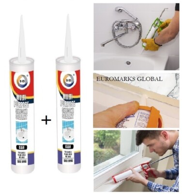 2 x 280ml allgemeines Silikondichtmittel Mehrzweck weiß klar Silikondichtmittel UK