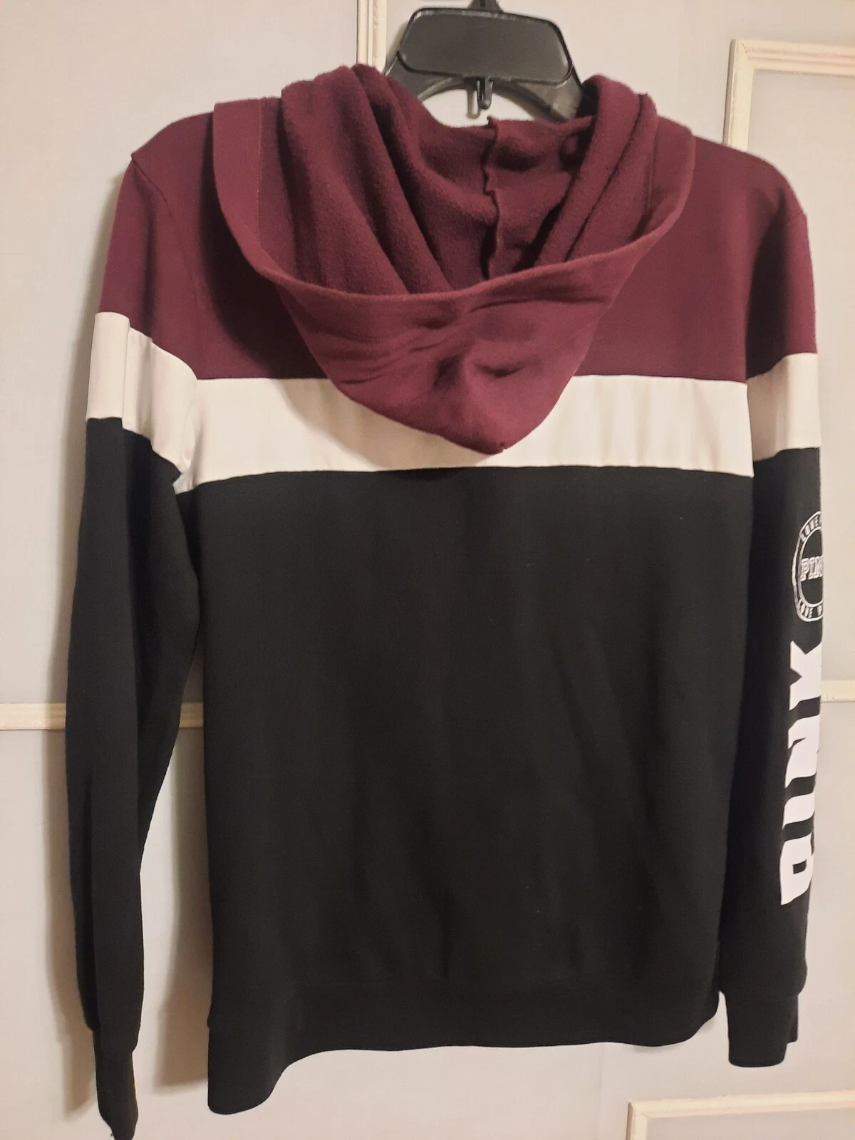 UNDERCOVER Victoria's Secret ROSA Felpa con Cappuccio e Zip Color Block Marrone Bianco Nero XS Love Pink