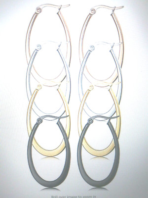 14KT GOLD & STS KNOPF ZURÜCK OVALE REIFEN OHRRINGE 4 STK. SET 1 1/2 IN SPEZIAL 40 MM