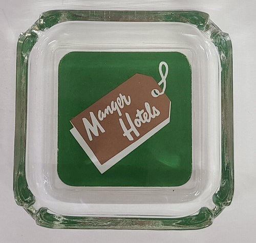 Vintage Glass Hotel Advertising Ashtray Manger Hotels (3.75"x3.75") - 第 1/6 張圖片