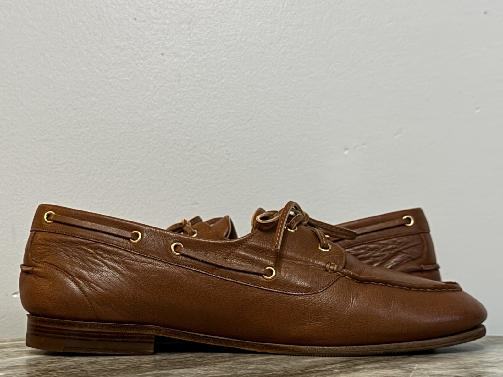 BALLY PATHY PLUME TAN BROWN WHISKEY WALNUT BOAT SHOES 11 US $750 MOCCASINS FLATS image 5