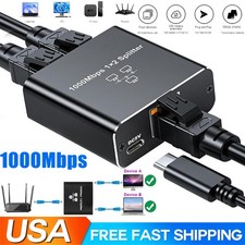 RJ45 Gigabit Ethernet Splitter 1000Mbps LAN Network Internet 1 to 2 Out Adapter