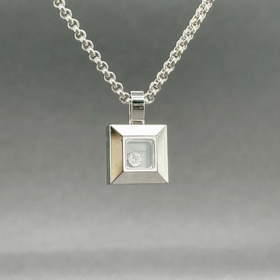 Estate Chopard 18K White Gold Happy Diamond Square Pendant