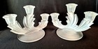 Fostoria Glass 2496 Baroque Silver Mist Triple Candlesticks   GREAT!