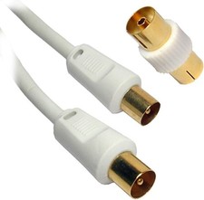 Image of 10m WHITE Coaxial TV/AV Aerial Cable Male to Male and Coupler From Different Len