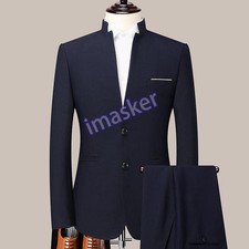 Men's Slim Stand-Up Collar Blazer Pants Suit Zhongshan Suit Banquet Tang Suit