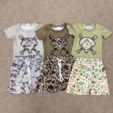 Baseball Hunting Life Toddler Boys Short Sleeve Top Camo Pocket Shorts Outfit