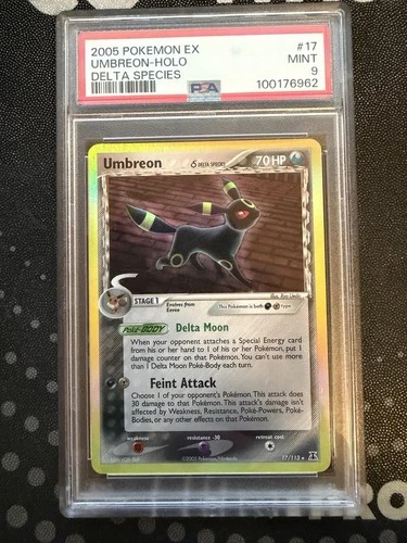 Pokémon TCG Umbreon Holo Rare Card 17/113 EX Delta Species 2005 PSA 9 CLEAN
