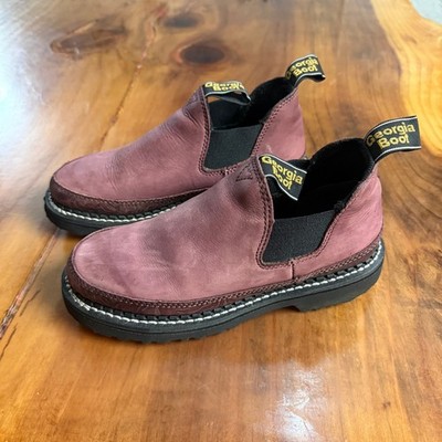 Georgia Boot Women's 3'' Romeo Ankle Boots 7.5 Slip on Purple Leather Farm