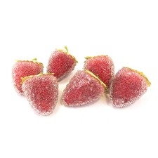 6 Vintage Beaded Sugar Red Strawberries2" Fruit Retro Fabulous Kitschy Decor