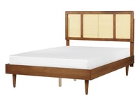Doppelbett Massivholz Hellbraun Mit Lattenrost 140X200 Cm Hohes Kopfteil Auray